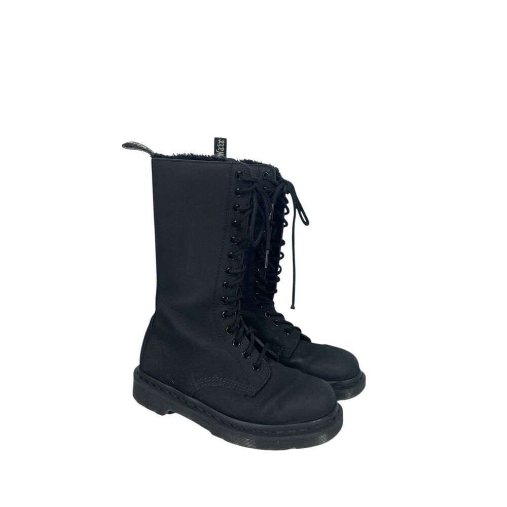 Dr Martens 1B99 Tall Combat Boots Black Smooth Leather Fur Lined Women 6